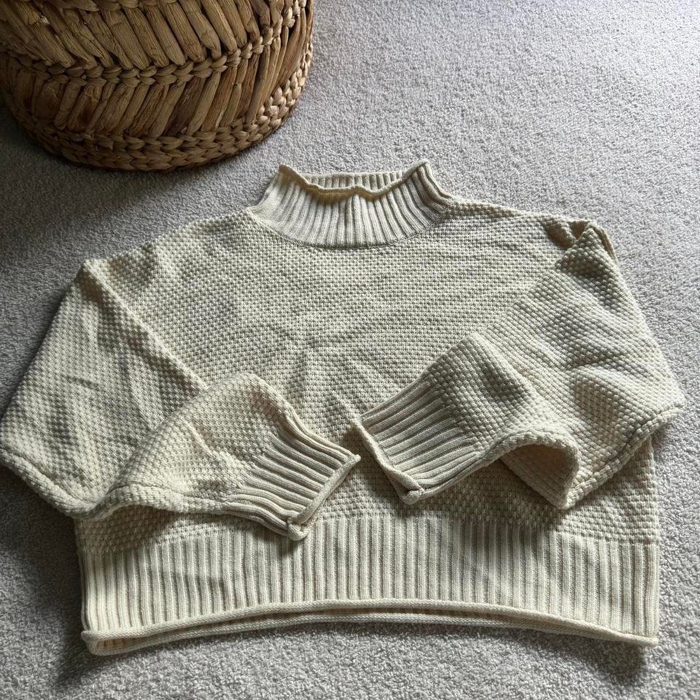 Altar’d State Womens Small Tan Knit Pullover Sweater Neutral Mock Neck Cozy